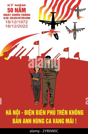 Affiche commémorative de propagande vietnamienne célébrant la défaite de l'armée française à Dien bien Phu en 1954. Conçu par Nong Quoc Hiep (Quang Ninh). 2022 Banque D'Images