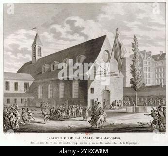La réaction thermidorienne est la période comprise entre l'éviction de Maximilien Robespierre le 27 juillet 1794, et l'inauguration de l'Annuaire français le 2 novembre 1795. Fermeture du Club jacobin, dans la nuit du 27-28 juillet 1794, ou 9-10 Thermidor, an 2 de la République Banque D'Images