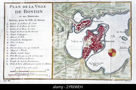 Carte (plan) de Boston, Massachusetts dans les années 1750 Banque D'Images