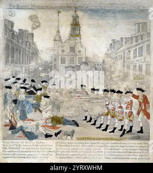 ? Le massacre sanglant perpétué à King stret Boston le 5 mars 1770 par un parti du 29e régal ? Gravé par Paul Revere. Banque D'Images