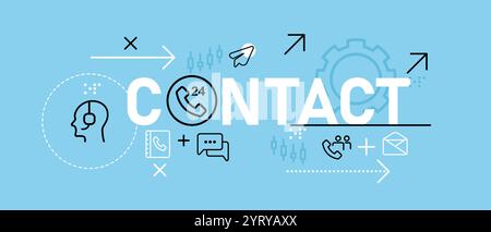 Contact concept assistance au service à la clientèle aide à la communication de l'opérateur informations de travail icônes de conception décrivent la collection Illustration de Vecteur