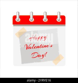 Page de calendrier avec autocollant en papier illustration et inscription Happy Valentines Day Illustration de Vecteur