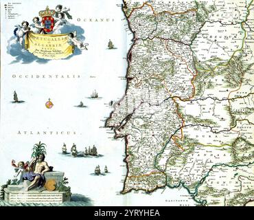 Carte du Portugal, publiée dans les années quatre-vingt du XVIIe siècle par Nicolaes Visscher II (1649-1702). Il est probablement basé sur une carte du cartographe Pedro Texeira Albernaz (mort en 1662) Banque D'Images