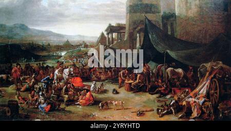 Le sac de Rome de 1527 de Johannes Lingelbach (1622?1674). Le sac de Rome, alors partie des États pontificaux, 1527, par les troupes mutineuses de Charles V, empereur du Saint-Empire romain germanique lors de sa guerre avec la Ligue de Cognac. Malgré l'ordre de ne pas prendre d'assaut la ville, Charles Quint ayant l'intention d'utiliser la menace d'une action militaire uniquement pour faire en sorte que le pape Clément VII vienne à ses termes, une armée impériale largement impayée formée de 14 000 Allemands, dont beaucoup luthériens, 6 000 Espagnols et quelques contingents italiens occupèrent Rome et commencèrent à piller, tuer et détenir des citoyens contre rançon. WHA 197 0249 Banque D'Images