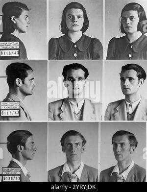 Photos de la Gestapo de Sophie Scholl, Hans Scholl et Alexander Schmorell (haut en bas) du mouvement de résistance de la Rose Blanche contre le régime nazi Banque D'Images