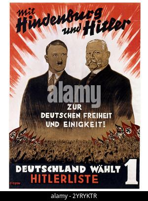 Affiche du parti nazi pour les élections allemandes du Reichstag 1932. Banque D'Images