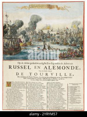 Bataille navale au cap la Hogue. Les Français, sous les ordres de l'amiral de Tourville, sont vaincus par les flottes conjointes d'Angleterre et de Hollande, sous les ordres des amiraux Russel et Almonde, du 29 mai au 3 juin 1692. Banque D'Images