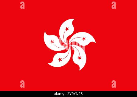 Le drapeau de la région administrative spéciale de Hong Kong de la République populaire de Chine représente une fleur blanche stylisée d'orchidée de Hong Kong (Bauhinia blakeana) au centre d'un champ rouge chinois. La conception du drapeau est inscrite dans la Loi fondamentale de Hong Kong. Le drapeau de Hong Kong a été officiellement adopté et hissé le 1er juillet 1997, lors de la cérémonie de remise marquant la remise du Royaume-Uni à la Chine. Banque D'Images