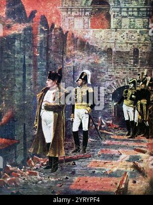 Il y a un incendie au Kremlin ! 1887?1898. Huile sur toile de V. V. Vereshchagin. Représentant Napoléon regardant Moscou brûler. 1812. Banque D'Images
