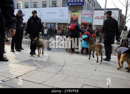 Quartier commerçant de Wangfujing, Pékin pendant les manifestations pro-démocratie chinoises de 2011, connues sous le nom de révolution chinoise du jasmin. Une série d'assemblées publiques dans plus d'une douzaine de villes chinoises à partir du 20 février 2011, inspirées et portant le nom de la Révolution du Jasmin en Tunisie; Banque D'Images