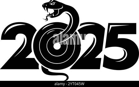 2025 conception du logo Snake. Nouvel an chinois 2025. Attaquant serpent à partir du numéro 2025. Vecteur modifiable monochrome sur fond transparent Illustration de Vecteur