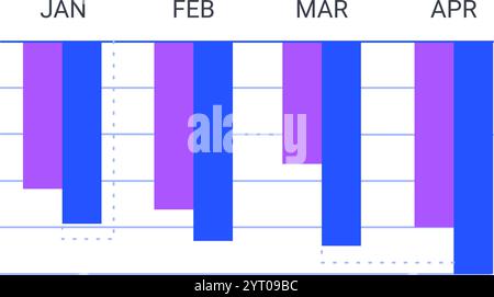 Les graphiques à barres colorés représentent les tendances statistiques et les données chronologiques pour les infographies d'entreprise, visualisant les mesures de performance sur quatre mois, à partir de Illustration de Vecteur