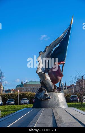 Prague, République Tchèque 12 décembre 2023, le monument du deuxième mouvement de résistance à Prague Banque D'Images