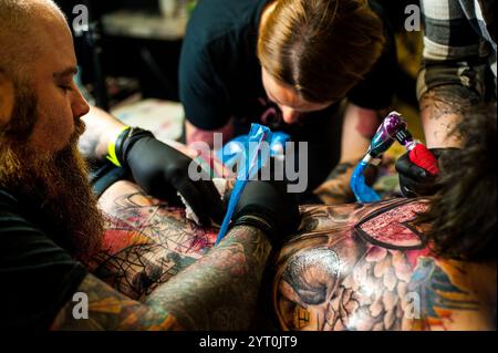 NOTE AUX BUREAUX : Tattoo Trojans Doncaster Tattoo Convention Doncaster, Angleterre, circa 2018 images restent copyright. Crédit photo à lire - Rob Leyla Banque D'Images