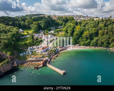 Vue aérienne de Babbacombe Beach et village à Torbay, Devon, Angleterre. Été (juillet) 2024. Banque D'Images