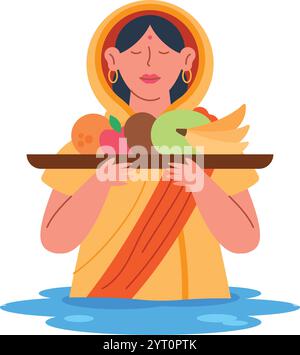 femme indienne célébrant le chhath puja Illustration de Vecteur