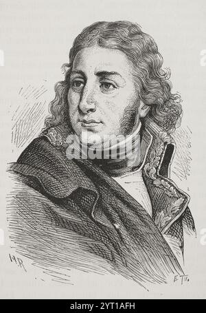 Pierre François Augereau (1757-1816) Général français. Maréchal de l'Empire en 1804. Duc de Castiglione. Portrait. Gravure. "Histoire de la Révolution française". Volume I, deuxième partie, 1879. Banque D'Images