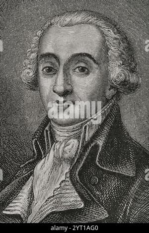 Bernard-Germain de Lacépède (Bernard Germain Étienne de Laville-sur-Illon) (1756-1825), comte de Lacépède. Zoologiste et homme politique français. Après la Révolution française, il est élu député à l'Assemblée législative (1791-1792). Portrait. Gravure par Pannemaker. "Histoire de la Révolution française". Volume I, deuxième partie, 1879. Banque D'Images