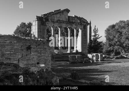 Tympan du Monument de l'Agonothetique, une partie de Bouleuterion- Apollonia, Albanie. L'ancienne ville d'Apollonia Albanie. Site archéologique d'Apollonia. Tr Banque D'Images
