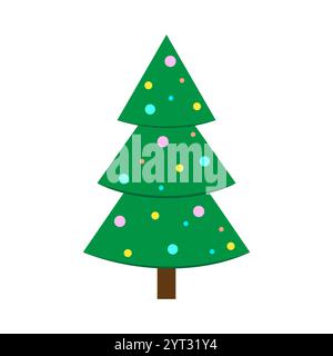 Vecteur d'arbre de Noël. Icône festive des fêtes. Sapin vert décoré. Forme saisonnière simple. Illustration de Vecteur