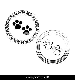 Icône d'empreinte de patte. Symbole de piste d'animal. Emblème de patte circulaire. Conception vectorielle. Illustration de Vecteur