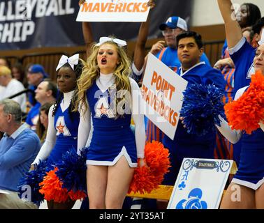 Austin, Texas, États-Unis. 5 décembre 2024. Une cheerleader UT-Arlington se produit lors du premier tour du tournoi féminin de volleyball de la division I de la NCAA entre l'USC et l'UT-Arlington le 5 décembre 2024 à Austin, au Texas. USC a remporté le match 3-0 (image crédit : © Scott Coleman/ZUMA Press Wire) USAGE ÉDITORIAL SEULEMENT! Non destiné à UN USAGE commercial ! Banque D'Images