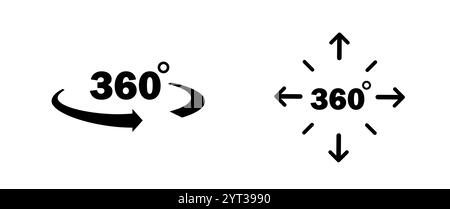 jeu d'icônes 360 degrés. Rotation et angle des vues. Simulation, panorama et rotation. Réalité virtuelle et cyberespace. Modèle et mise en page. Vecteur plat Illustration de Vecteur