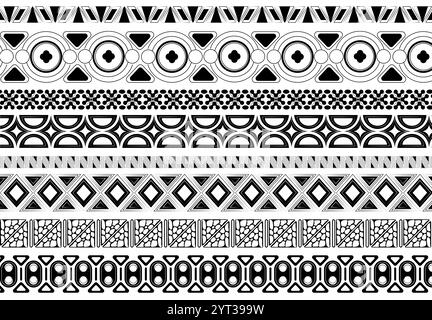 Ensemble de motifs aztèques. Ornements traditionnels. Motif sans couture. Objet d'art minimaliste. Motifs mexicains à partir de figures géométriques simples. Vecteur plat Illustration de Vecteur