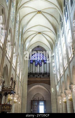 Paris, France. 30 novembre 2024. Cette photo montre la vue intérieure de la cathédrale notre-Dame avant sa réouverture à Paris, France, 30 novembre 2024. Les cérémonies de réouverture de la Cathédrale notre-Dame, endommagée par un énorme incendie en 2019, auront lieu les 7 et 8 décembre. Crédit : Julio Piatti/Xinhua/Alamy Live News Banque D'Images