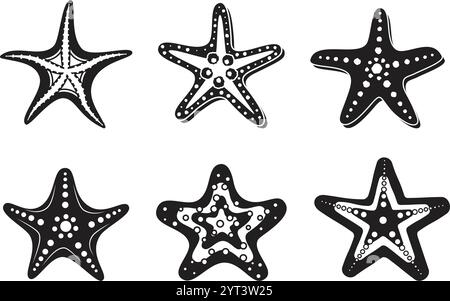 Starfish icônes Set collection dans le style plat. Illustration vectorielle d'étoiles de mer sur fond isolé. Concept d'entreprise de signe d'animal de mer. Illustration de Vecteur