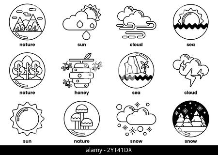 Ensemble d'illustrations dans le concept de climat dans le style de dessin au trait Illustration de Vecteur