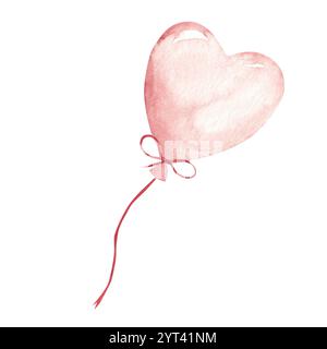 Ballon pneumatique rose en forme de coeur. Illustration festive d'aquarelle dessinée à la main. Élément décoratif pour la Saint-Valentin ou les dessins de mariage. Pour carte Banque D'Images