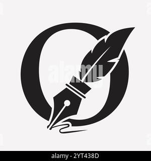 Logo de plume initiale sur la lettre O concept avec symbole d'encre pour le cabinet d'avocats et le signe d'avocat Illustration de Vecteur