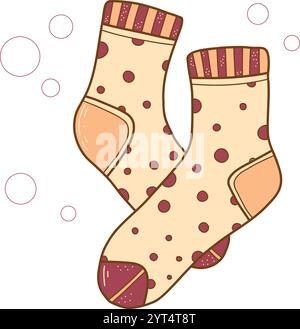 Illustrations vectorielles dessinées à la main de chaussettes chaudes. Vêtements tricotés en laine. Contours des éléments de vêtements d'hiver. L'hiver arrive Illustration de Vecteur