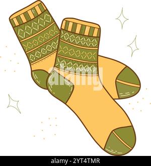 Illustrations vectorielles dessinées à la main de chaussettes chaudes. Vêtements tricotés en laine. Contours des éléments de vêtements d'hiver. L'hiver arrive Illustration de Vecteur