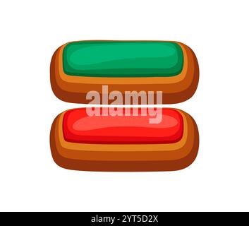 Signe égal en pain d'épices de Noël décoré d'un glaçage rouge et vert vif. Police de Noël vectorielle de dessin animé, police de caractères, type de nouvel an, symbole de ponctuation de pâtisserie ou glyphe ressemblant à des cookies de vacances festifs Illustration de Vecteur