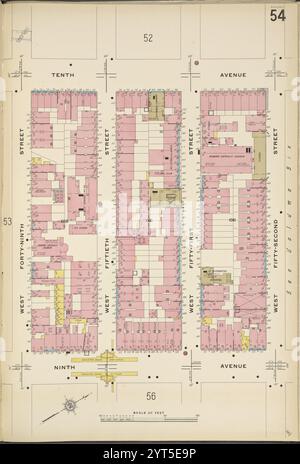 Manhattan, V. 5, plate No. 54 [Map Bounded by 10th Ave., West 52nd prévu, 9th Ave., West 49th prévu] 1911 Banque D'Images