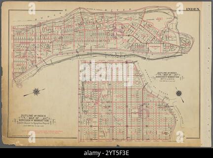 Plan et index de l'arrondissement de Manhattan. 110th, à la 145th St ; Plan et Index de Borough of Manhattan. 145th Street à Spuyten Duyvil 1955 Banque D'Images