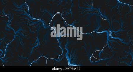 Conception de fond géométrique de style moderne abstrait, bleu et blanc lit 3D écoulant étalant le motif de lignes courbes - Art au trait généré numériquement sombre, Illustration de Vecteur