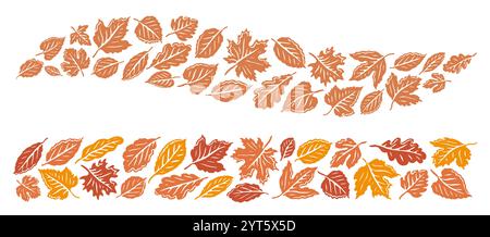 Ensemble d'ornement de feuilles d'automne tombant. Eléments de conception pour bannières, cartes ou étiquettes Illustration de Vecteur