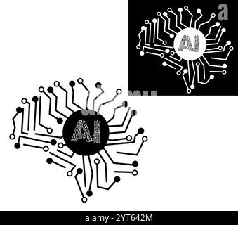 Artifial inteligence vecteur art technologie cerveau humain Microchip menton dans le cerveau ai travail dans la vie humaine Illustration de Vecteur