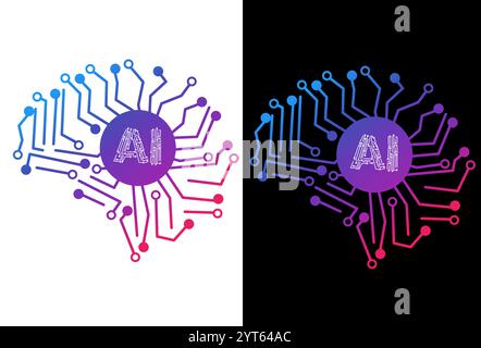 Artifial inteligence vecteur art technologie cerveau humain Microchip menton dans le cerveau ai travail dans la vie humaine Illustration de Vecteur