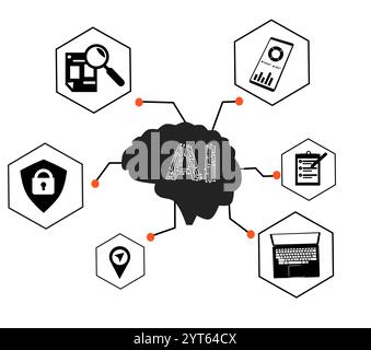 Artifial inteligence vecteur art technologie cerveau humain Microchip menton dans le cerveau ai travail dans la vie humaine Illustration de Vecteur