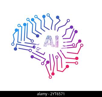 Artifial inteligence vecteur art technologie cerveau humain Microchip menton dans le cerveau ai travail dans la vie humaine Illustration de Vecteur