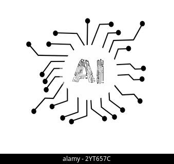 Artifial inteligence vecteur art technologie cerveau humain Microchip menton dans le cerveau ai travail dans la vie humaine Illustration de Vecteur