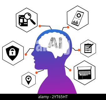 Artifial inteligence vecteur art technologie cerveau humain Microchip menton dans le cerveau ai travail dans la vie humaine Illustration de Vecteur