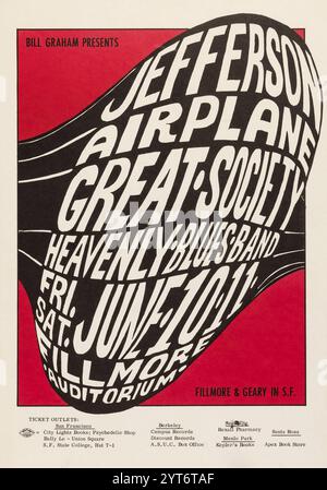 Bill Graham présente Jefferson Airplane, Great Society, Heavenly Blues Band, juin 10-11 1966 Fillmore concert Poster Banque D'Images