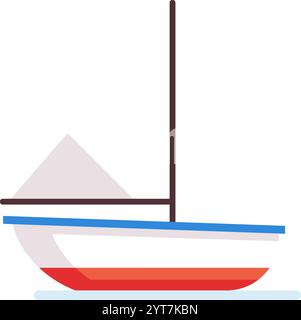 Petit voilier à voile triangulaire et coque colorée flottant sur l'eau, illustration vectorielle simple et minimaliste représentant loisirs et mari Illustration de Vecteur