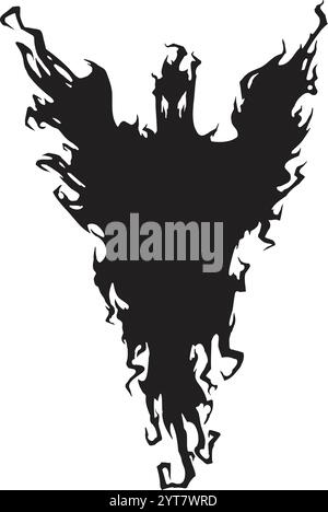 Silhouette noire d'un démon volant terrifiant avec de grandes ailes répandant la peur, créant une atmosphère effrayante et étrange parfaite pour halloween ou l'horreur Illustration de Vecteur