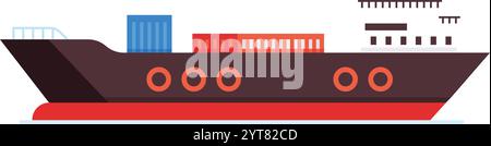 Grand cargo transportant des conteneurs maritimes colorés à travers l'océan sur une route commerciale internationale, représentant le commerce mondial et la logistique Illustration de Vecteur